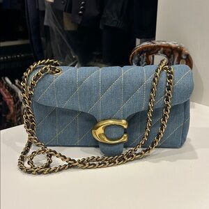 Coach Blue Quilted Crossbody Bag with Gold Chain. Never used.